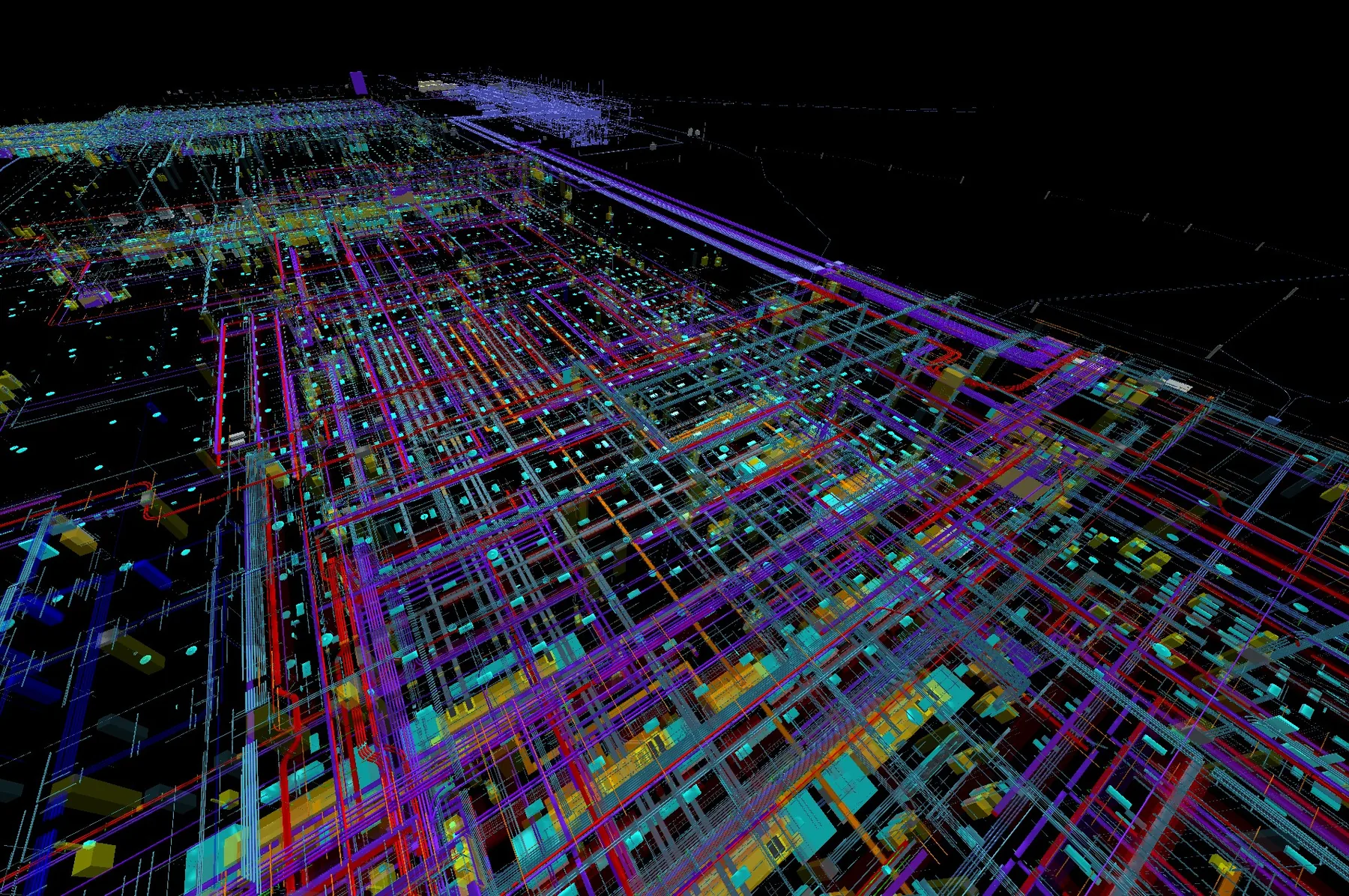 Federated BIM model with coordinated structural and building-services systems.